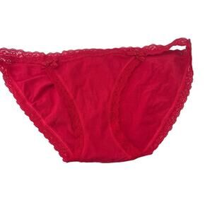Victoria's Secret Lace Trim Red String Bikini Panty Small